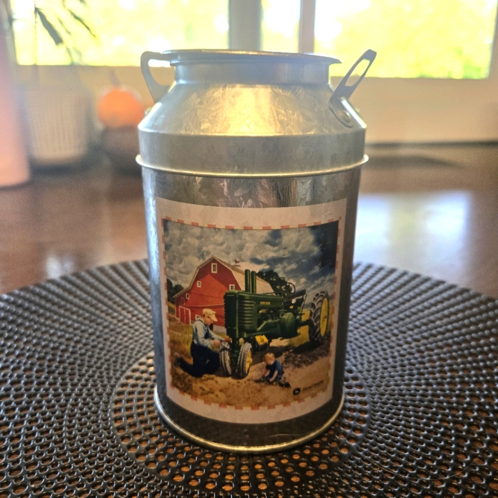 Vintage John Deere Farmhouse Metal Milk Canniser Tin Container Ornament Kitchen
